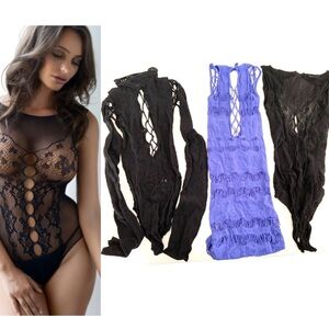 Bundle of Yandy Lingerie - 3 Items - Black Blue Sheer Dancewear One Size NWOT